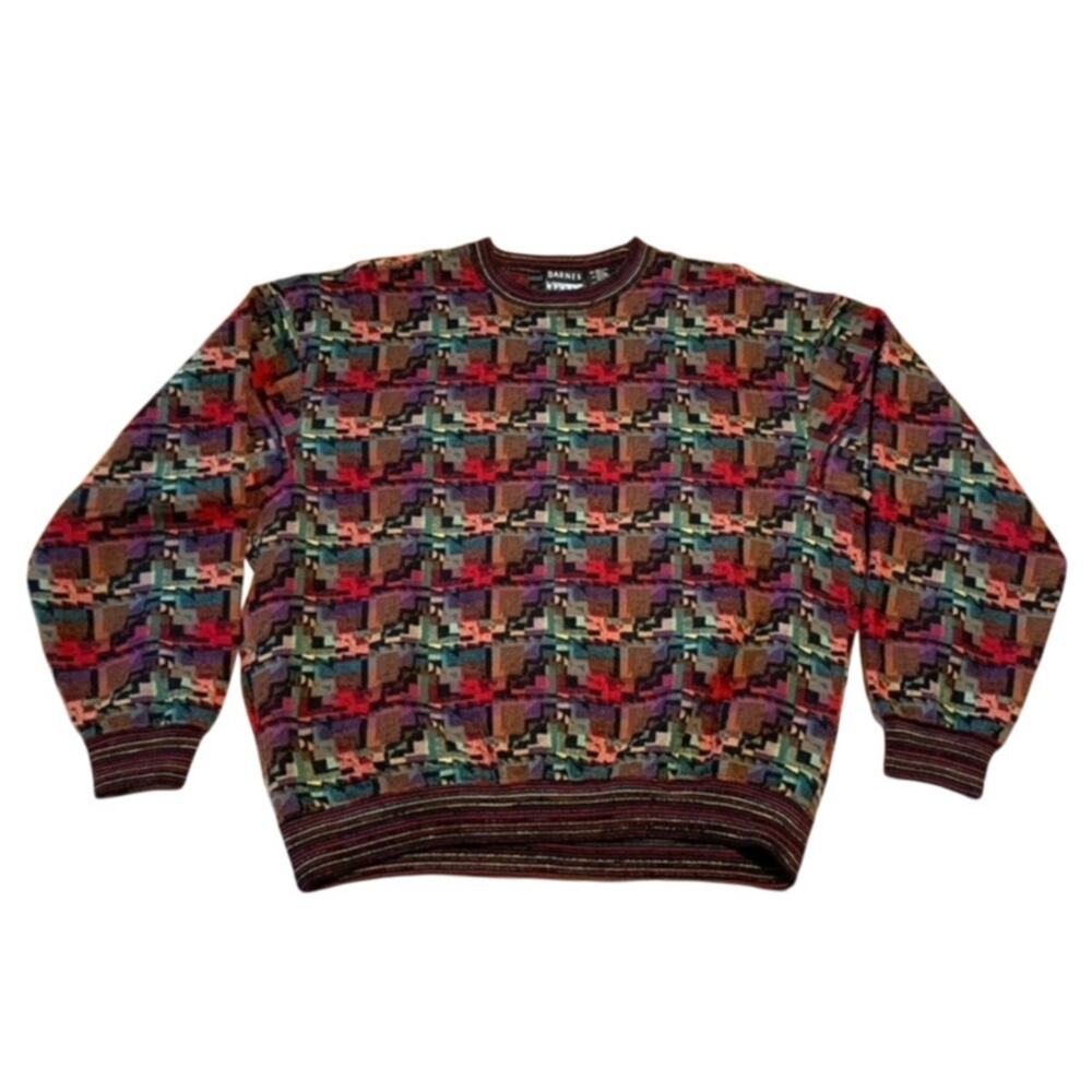 BARNES STORM Vintage Sweater Men Large Wool Geometric Hong Kong Art